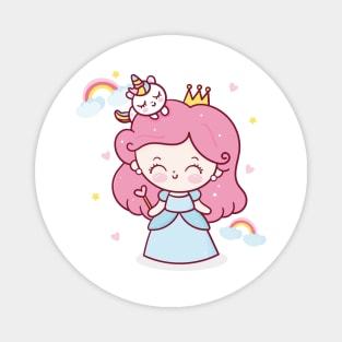 Fairy Princess girl cartoon and unicorn Magnet